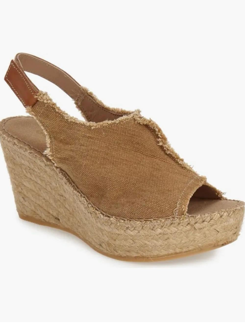Frayed Canvas Espadrille Wedge Slingback - Brown